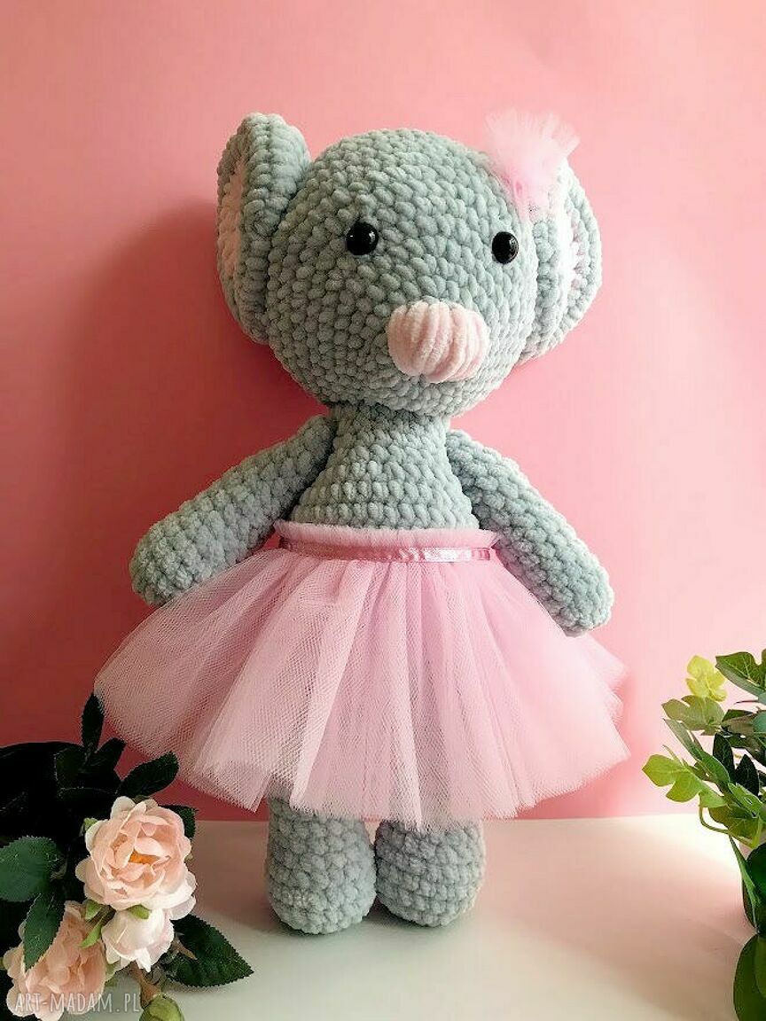 Myszka na szydełku baletnica - miękka przytulanka dla dziewczynki (ok. 37 cm)