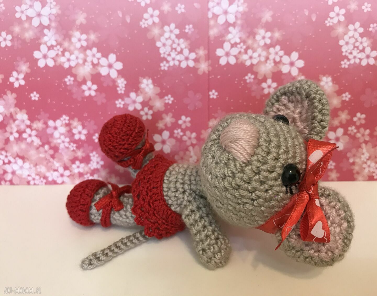 Myszka tancerka baletnica - szydełkowa maskotka handmade dla dziewczynki