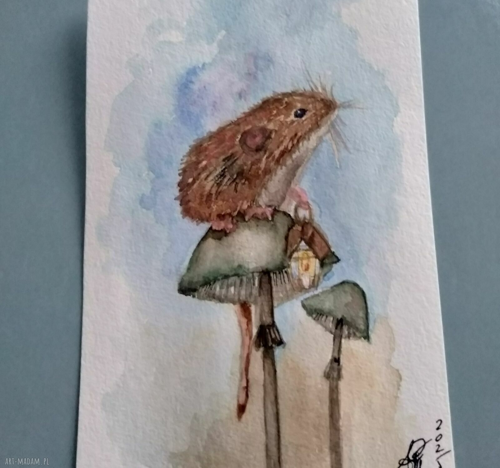 Myszka z latarenką - akwarelowa ilustracja bajkowa