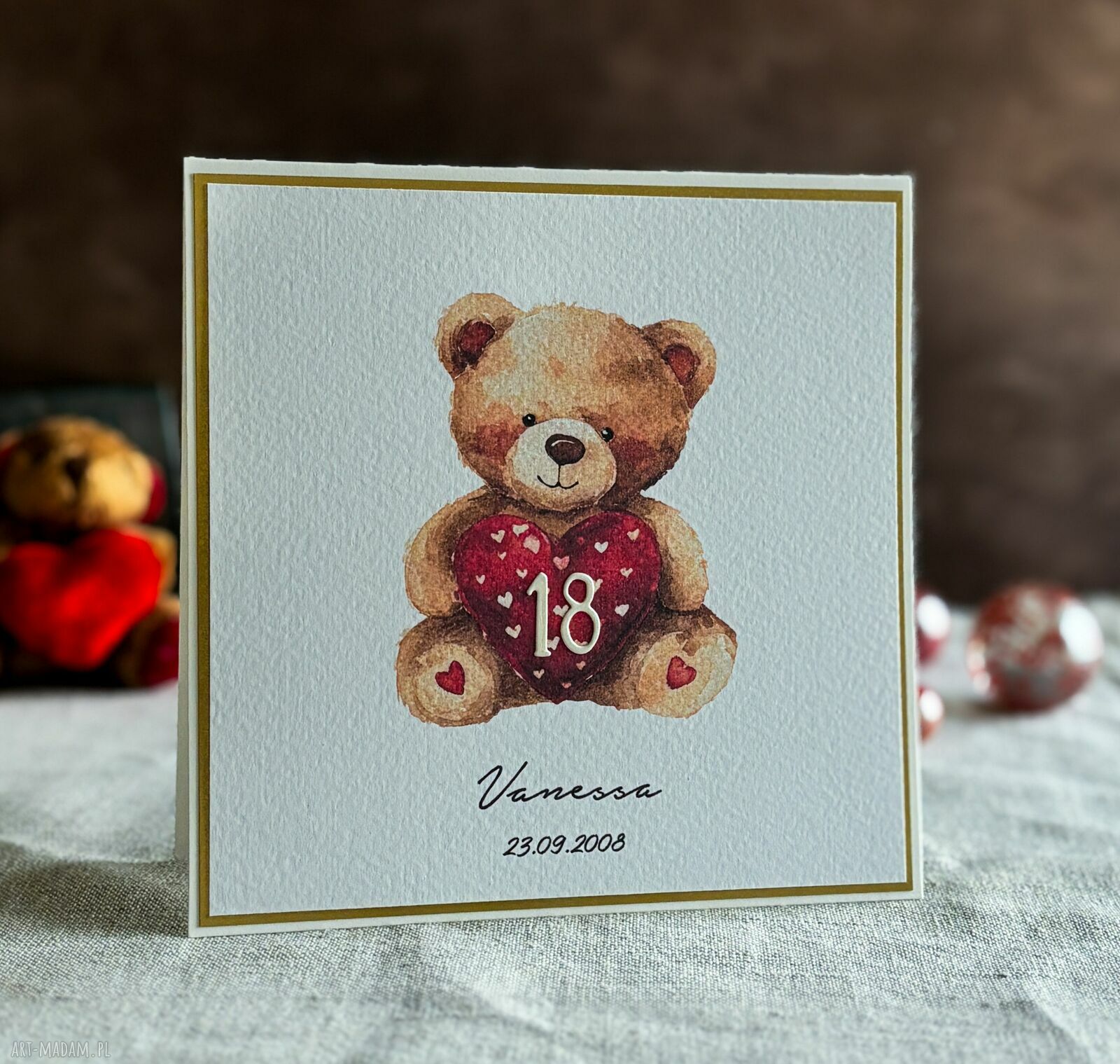 Kartka na 18 urodziny z personalizacją BH 33 - ręcznie robiona BE HAPPY (14x14 cm)