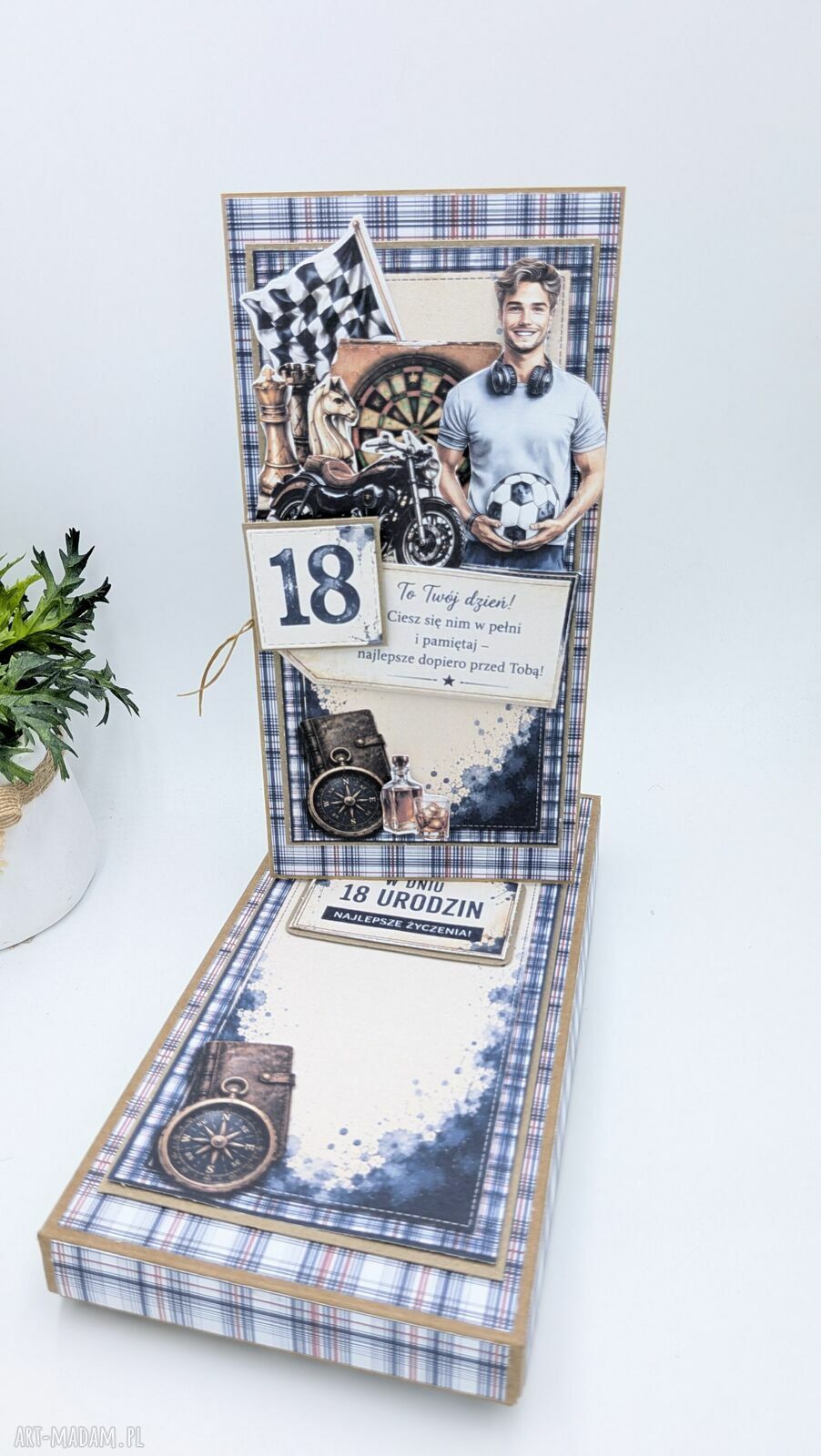 Kartka na 18 urodziny dla chłopaka z pudełkiem - handmade DL