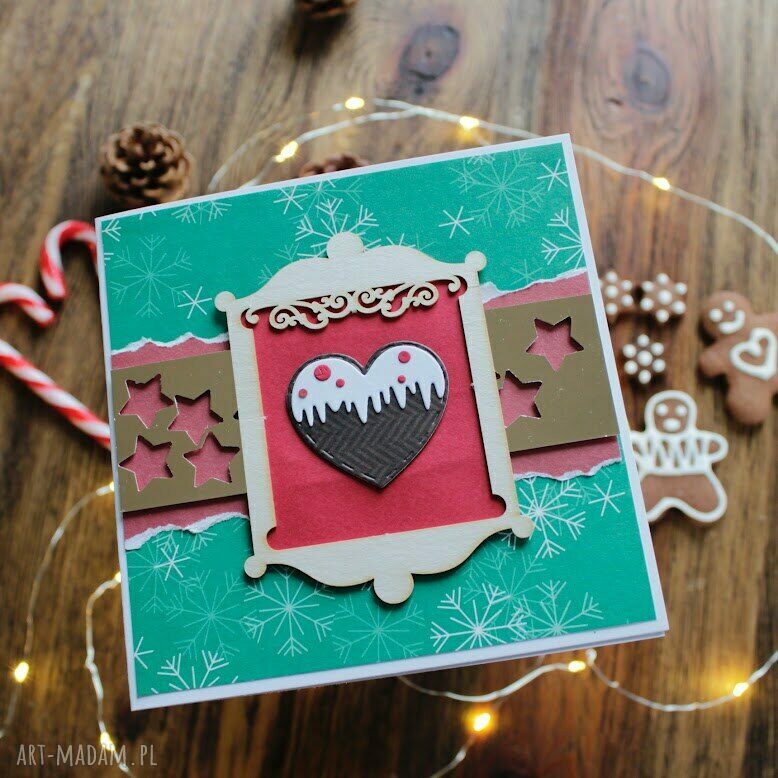Kartka na Boże Narodzenie - ręcznie robiona z życzeniami i białą kopertą