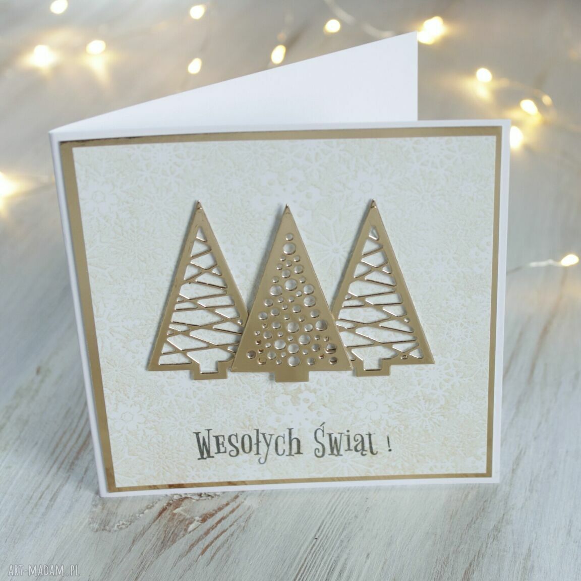 Kartka na Boże Narodzenie - elegancka scrapbooking z białą kopertą (13,5 x 13,5 cm)