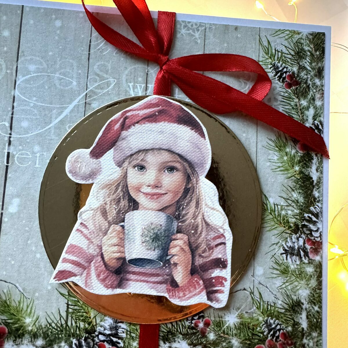Kartka na Boże Narodzenie - ręcznie robiona z białą kopertą