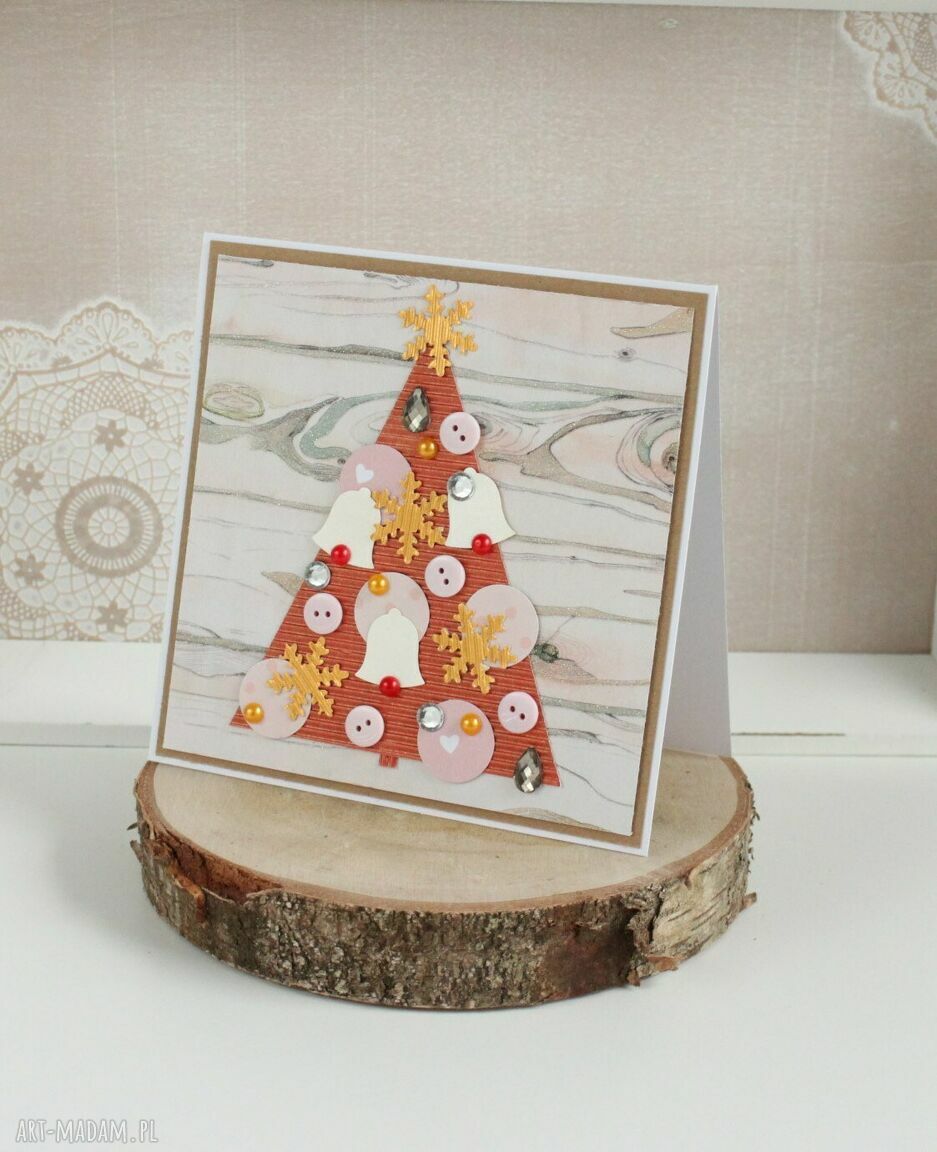 Ręcznie robiona kartka na Boże Narodzenie z kolorową choinką Bee Bee (15 x 15 cm)