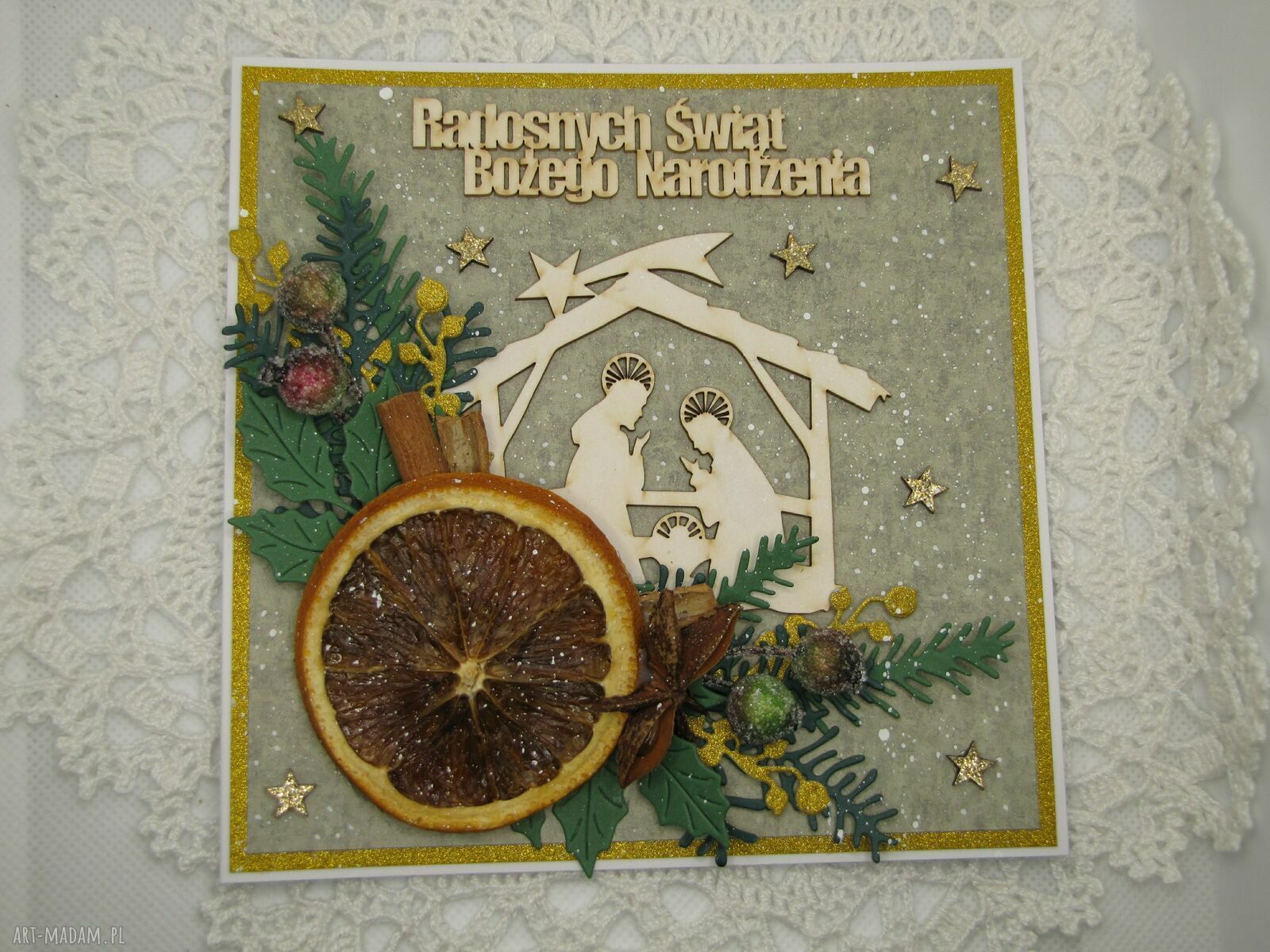 Pachnąca kartka na Boże Narodzenie z szopką w pudełku