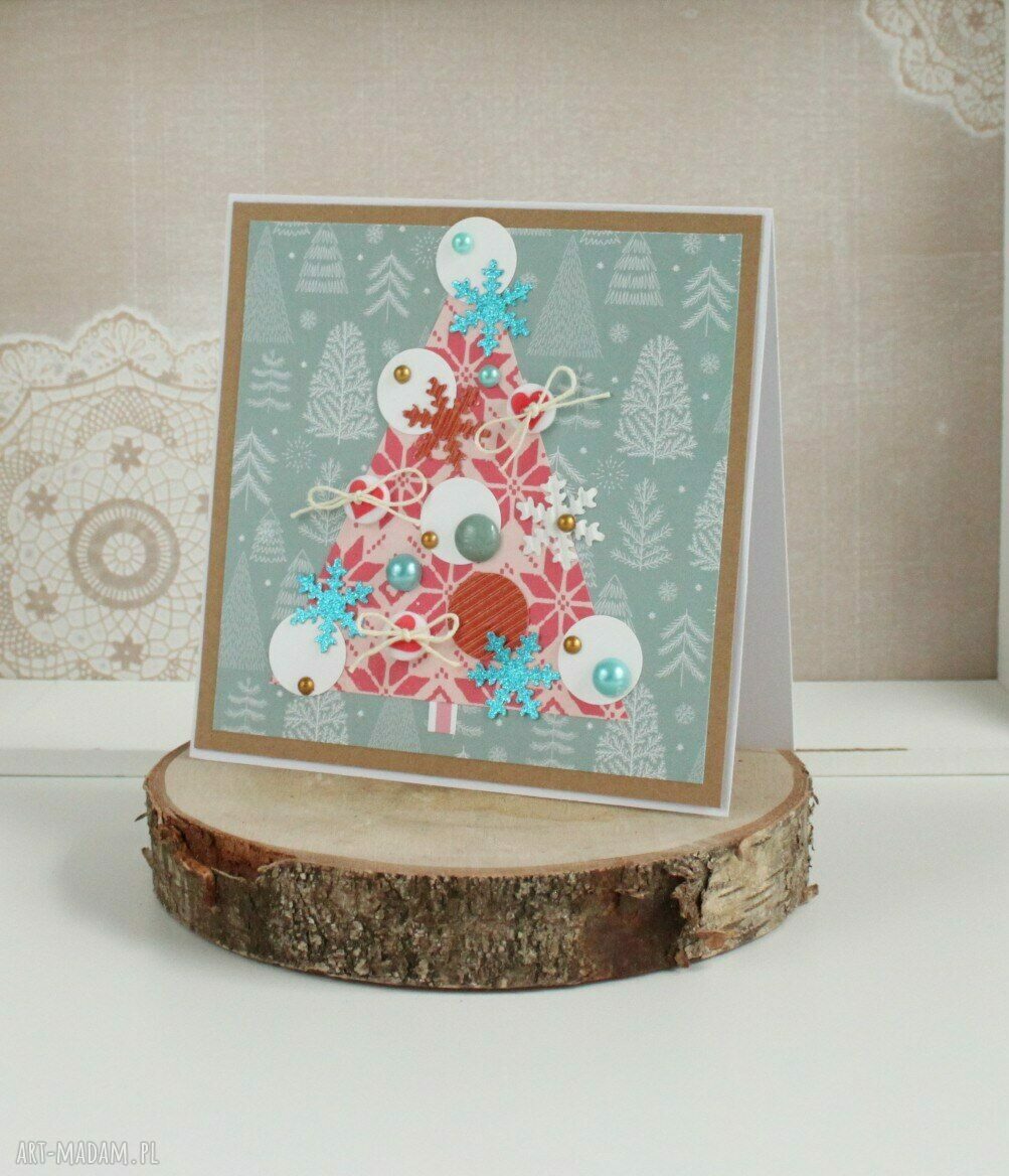 Kartka na Boże Narodzenie z choinką - ręcznie robiona scrapbooking