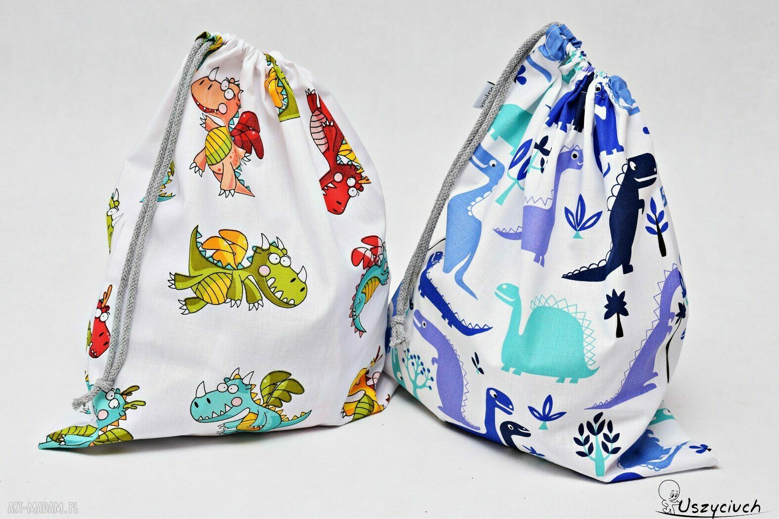 Worek na buty i kapcie do przedszkola - smoki, bawełniany handmade
