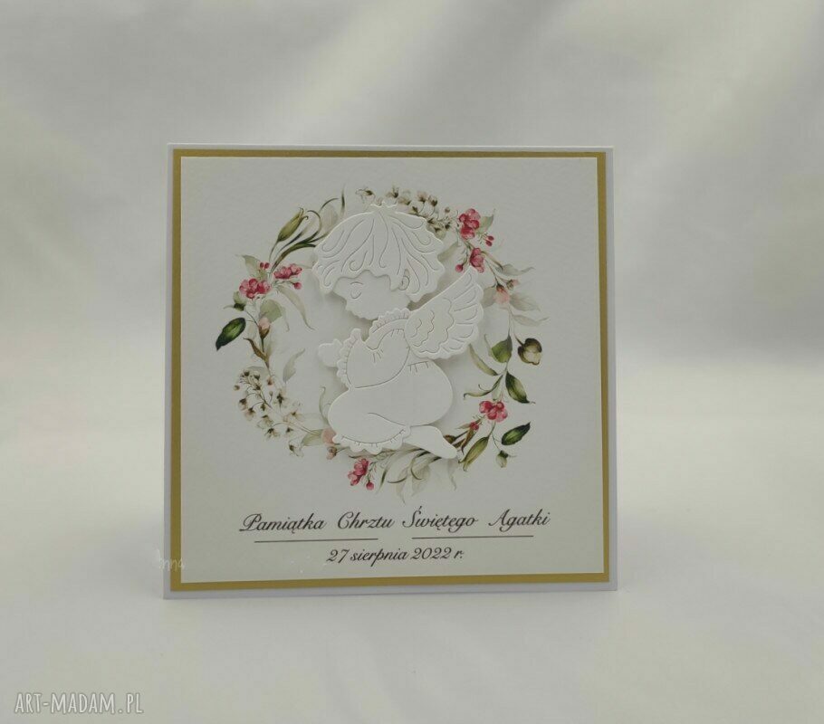 Kartka na chrzest w ozdobnej kopercie 14x14 - personalizowana pamiątka dla dziewczynki