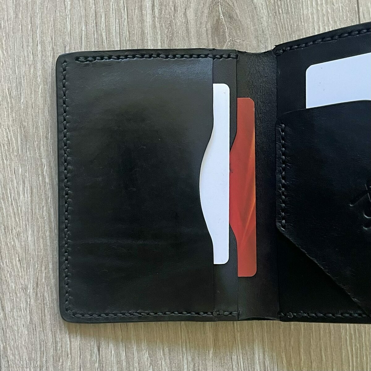 portfele: Czarny duży portfel ze skóry ręcznie uszyty. Handmade