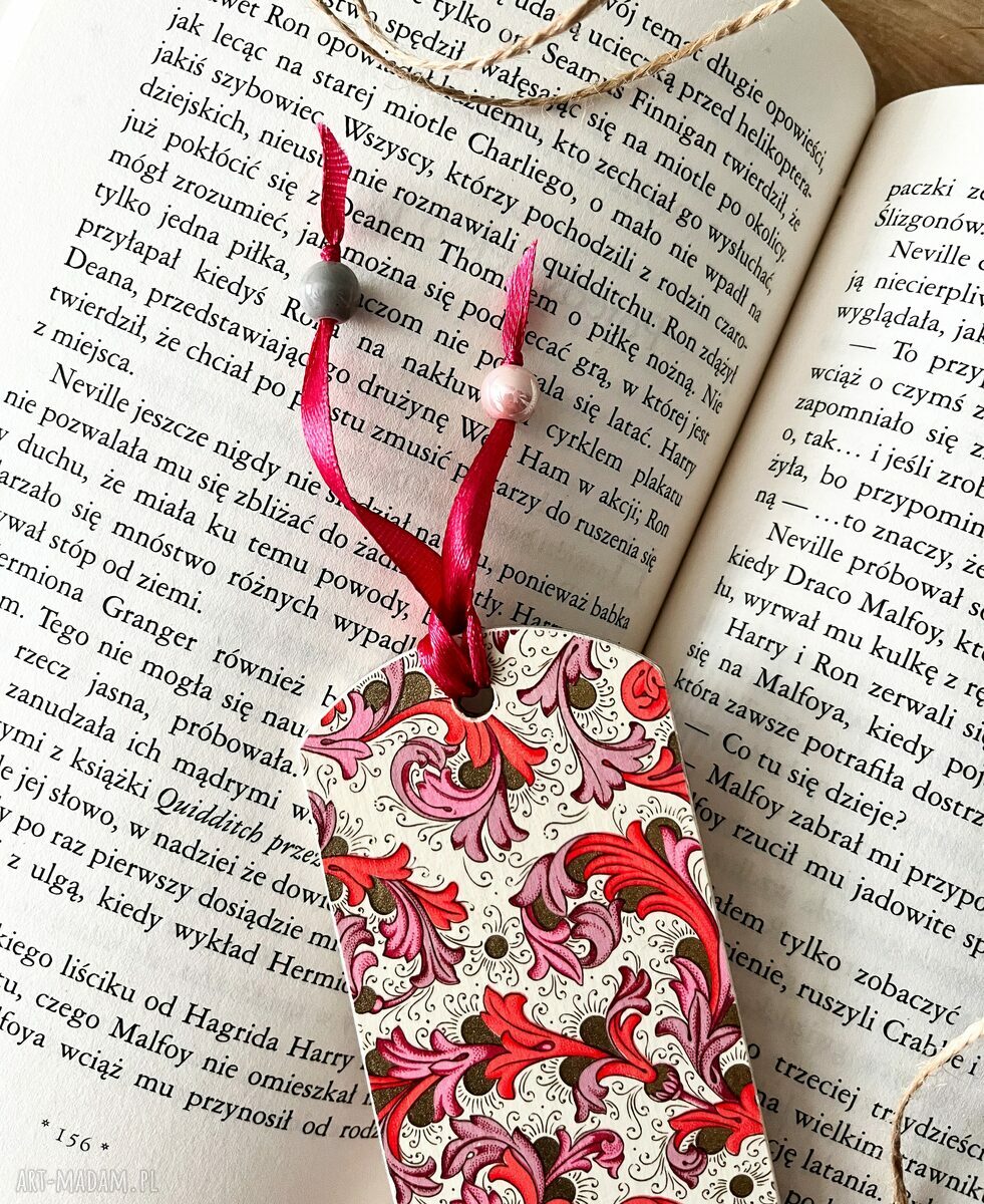 Zakładka do książki vintage: Różowe Esy Floresy - ręczne decoupage