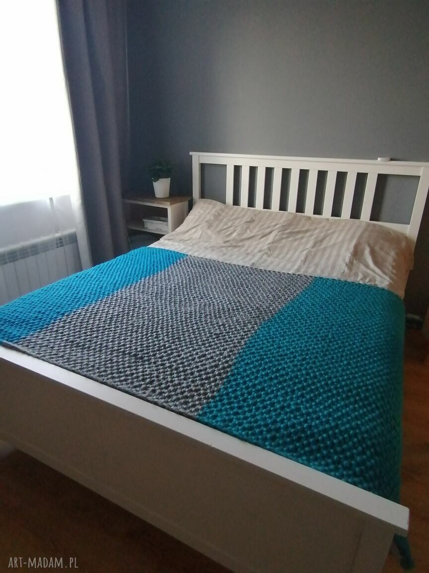 Gruby pled narzuta drutach koc kolorowe prezent ręcznie wykonany