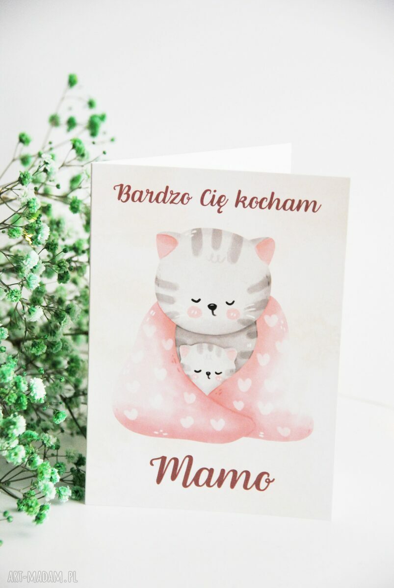 Kartka na Dzień Matki 'Bardzo Cię kocham, Mamo' - rękodzieło z kotkami