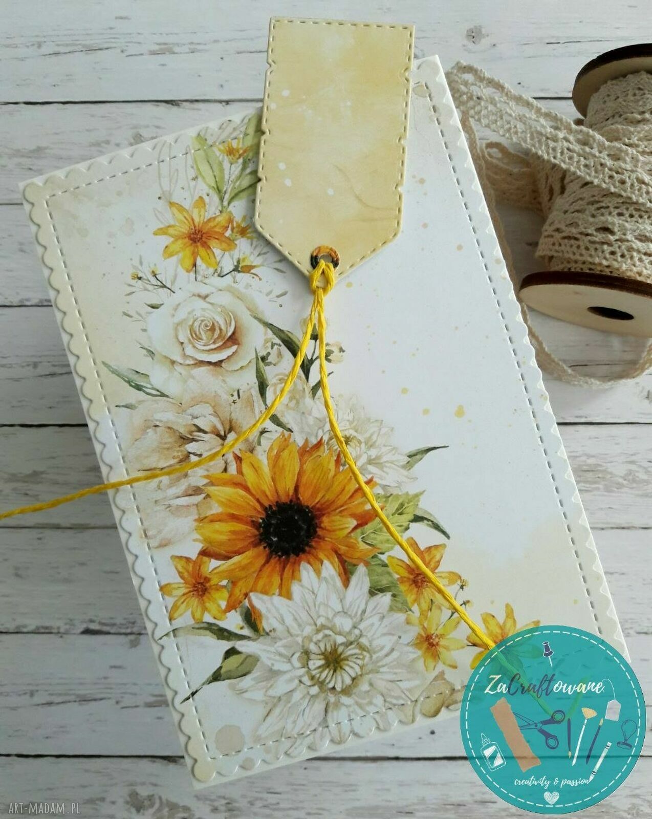 Kartka na Dzień Mamy ze Słonecznikami - ręcznie robiona scrapbooking z efektem 3D