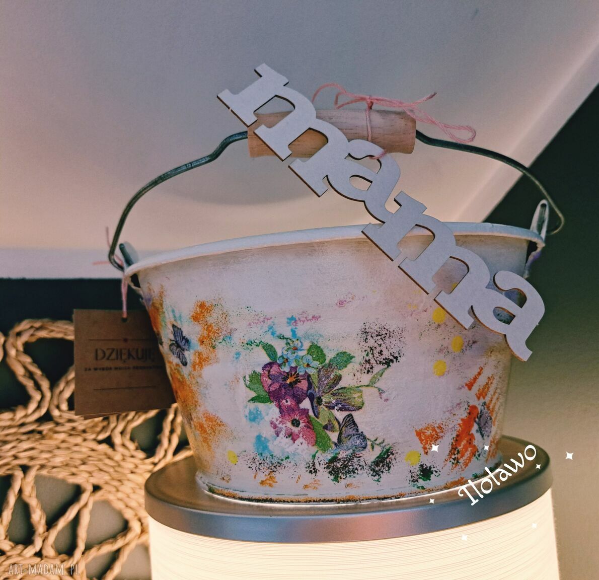 Wiadereczko decoupage „mama” na Dzień Matki - prezent handmade