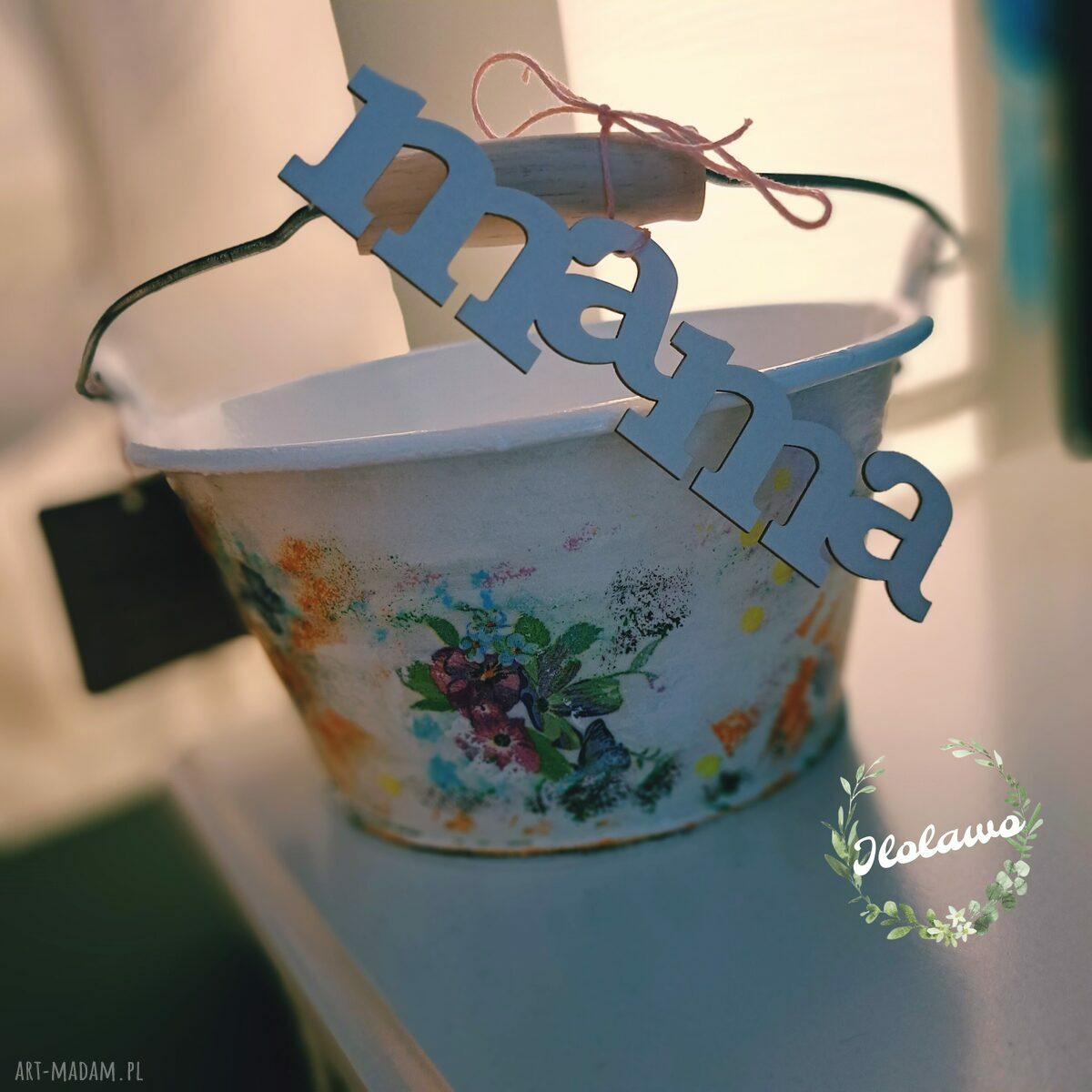 Wiadereczko decoupage „mama” na Dzień Matki - prezent handmade