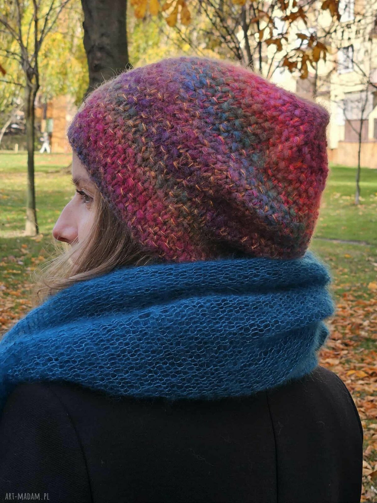 Czapka Orion (bardzo duża) ręcznie robiona na drutach z merino, moherem i jedwabiem