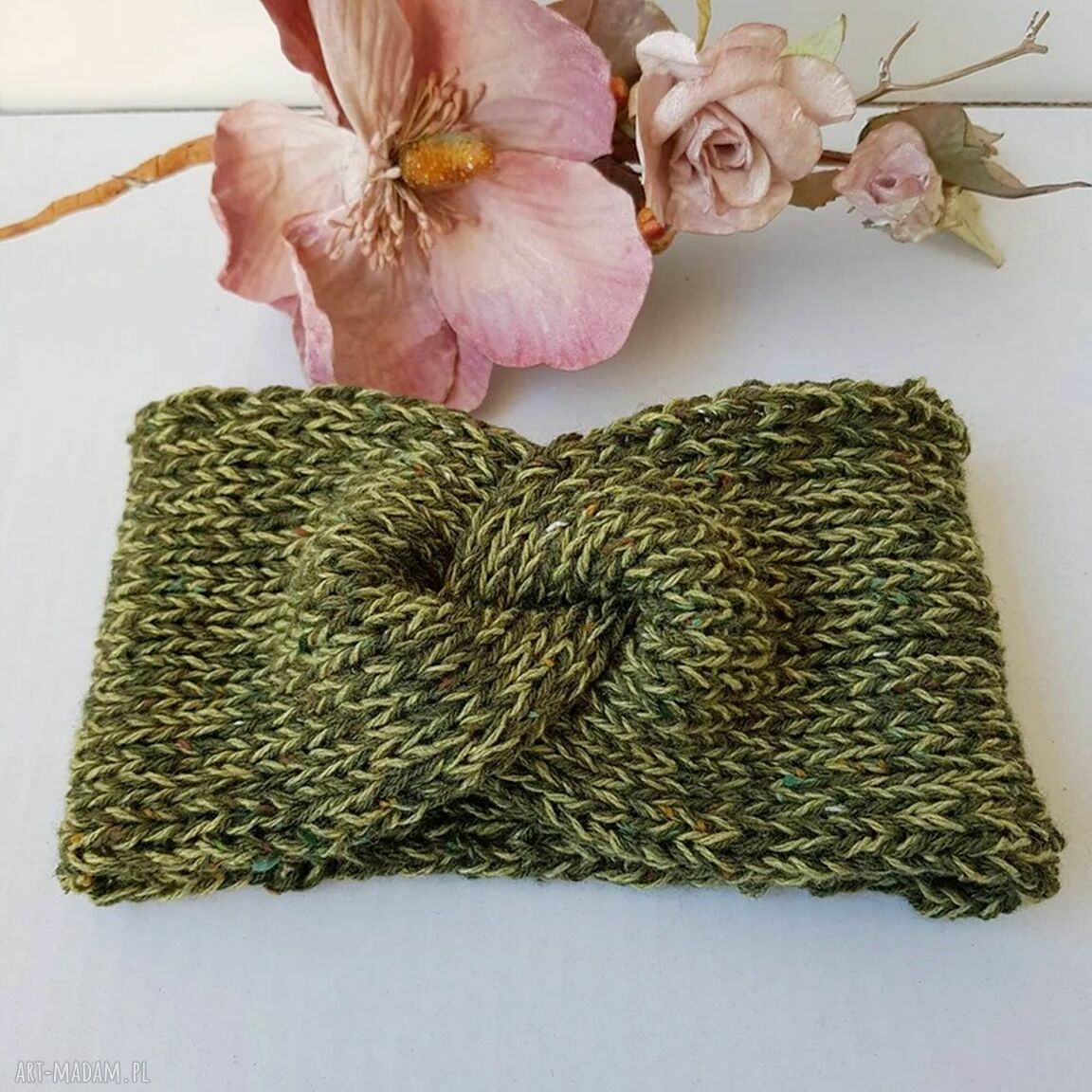 Opaska na głowę podwójna z węzłem - Musztarda Tweed