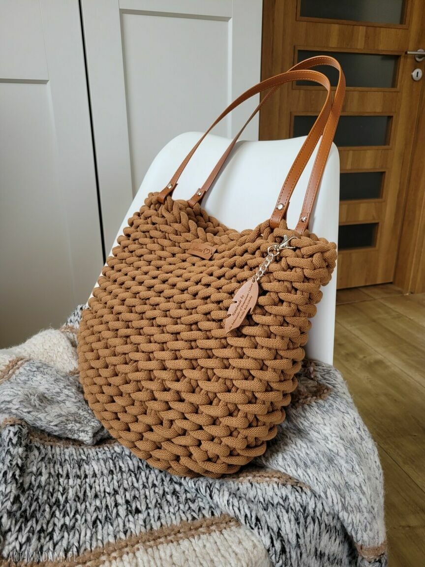 Duża torba na ramię Boho Wave bag - karmelowa z sznurka bawełnianego