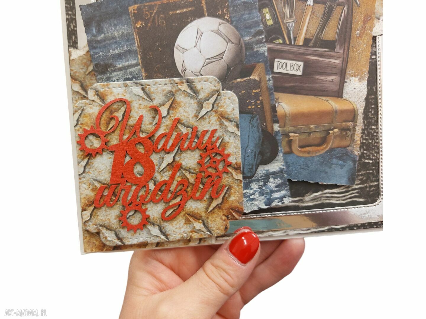 Kartka na 18 urodziny chłopaka - handmade scrapbooking ze srebrnymi lustrzanymi akcentami