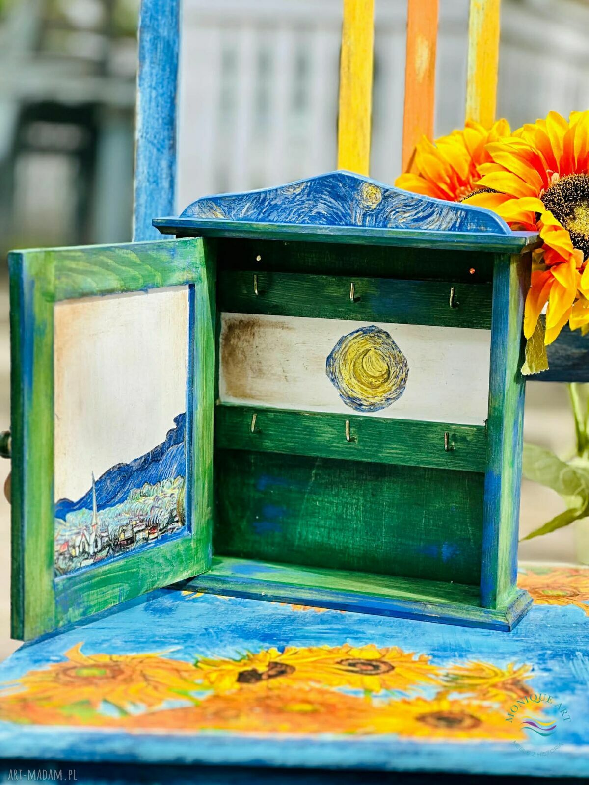 Szafka na klucze Van Gogh w stylu shabby chic, do przedpokoju