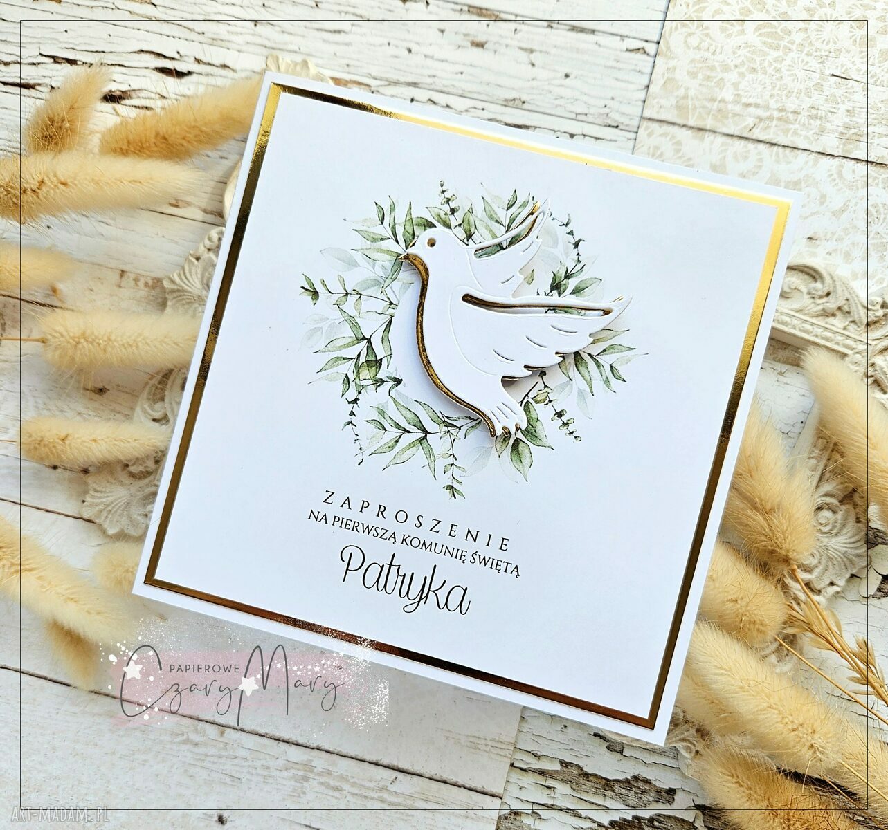 Zaproszenie na Komunię wzór 138 - eleganckie i personalizowane (13x13 cm)