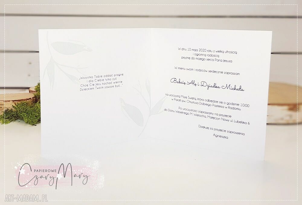 Zaproszenie na Komunię wzór 23 - personalizowane handmade z białą kopertą