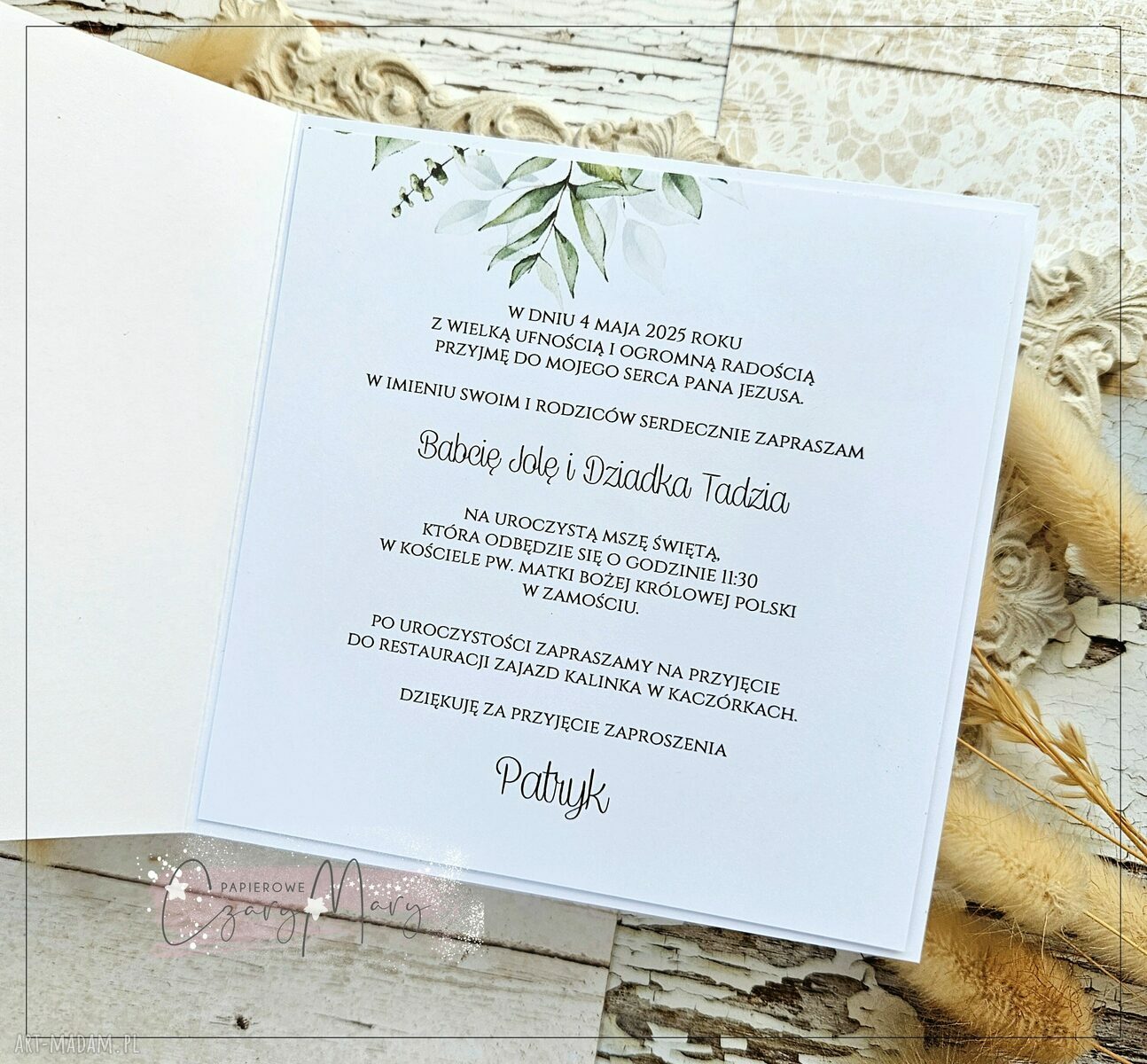 Zaproszenie na Komunię wzór 138 - eleganckie i personalizowane (13x13 cm)