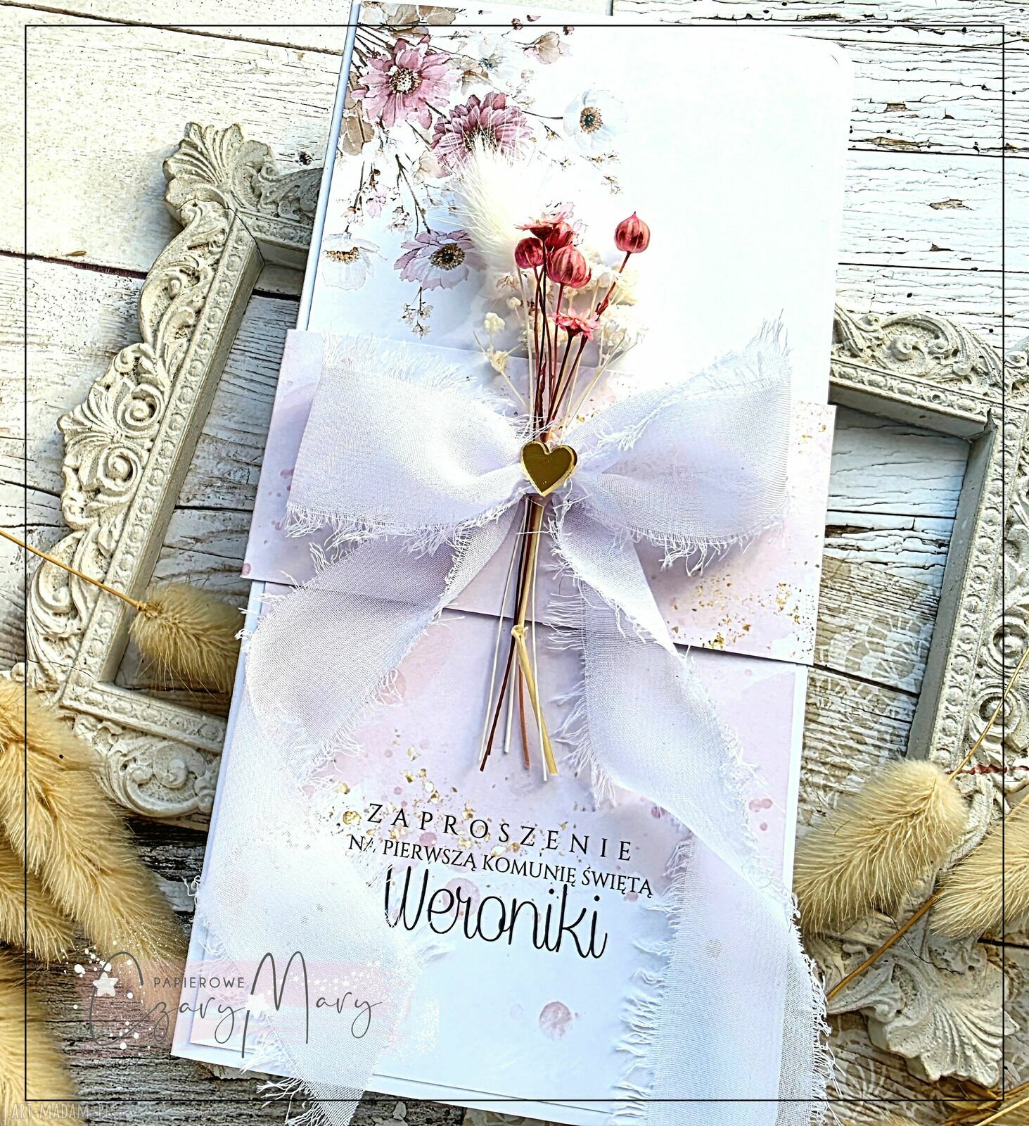 Eleganckie, personalizowane zaproszenie na Pierwszą Komunię Świętą