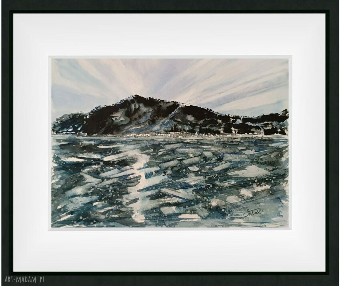 Na krańcu - oryginał akwarela 24x32 cm (zima, góry i morze)