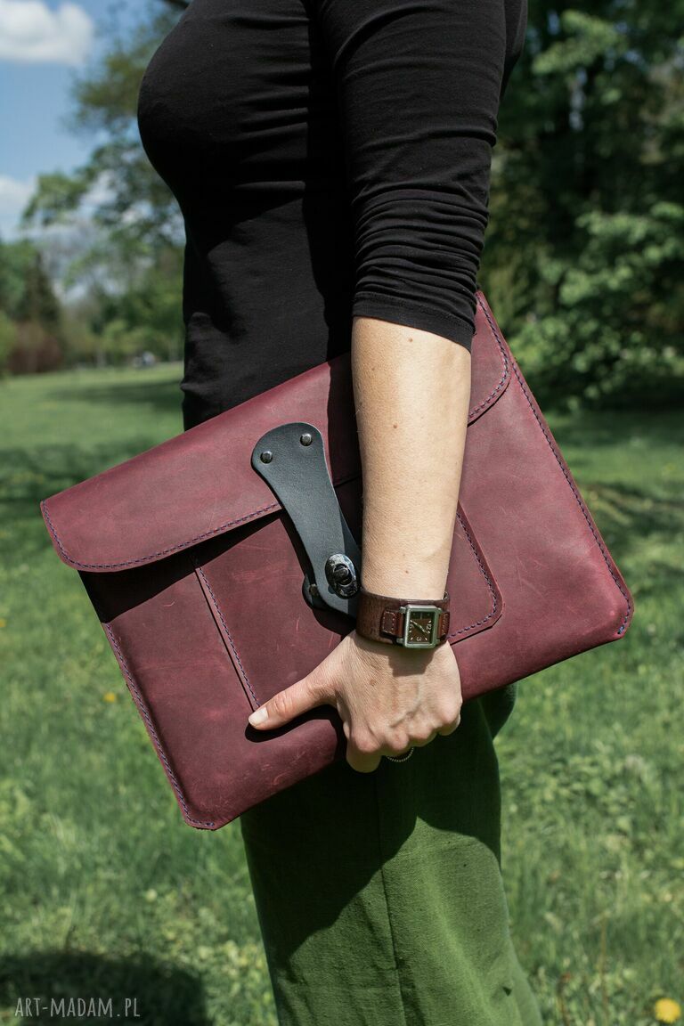 Skórzane etui na laptopa - pokrowiec na dokumenty, aktówka handmade