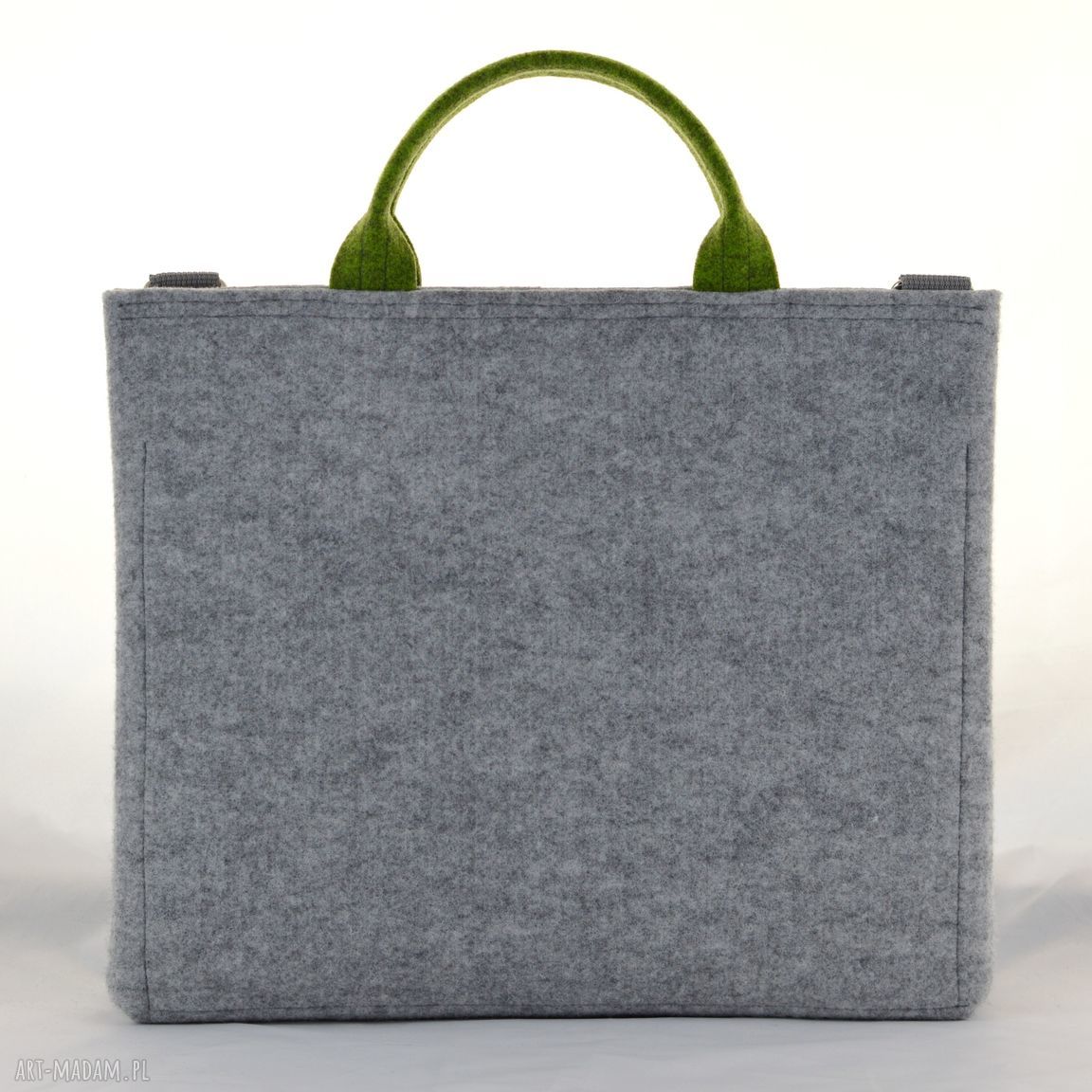 Szaro zielona filcowa torba na laptopa z kieszeniami