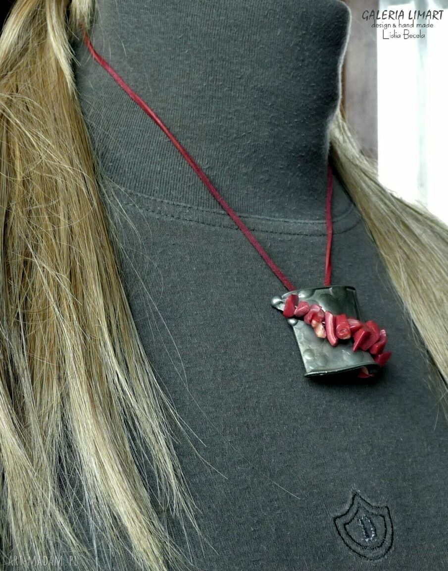 Koral na miedzi - ręcznie robiony wisior w technice Tiffany