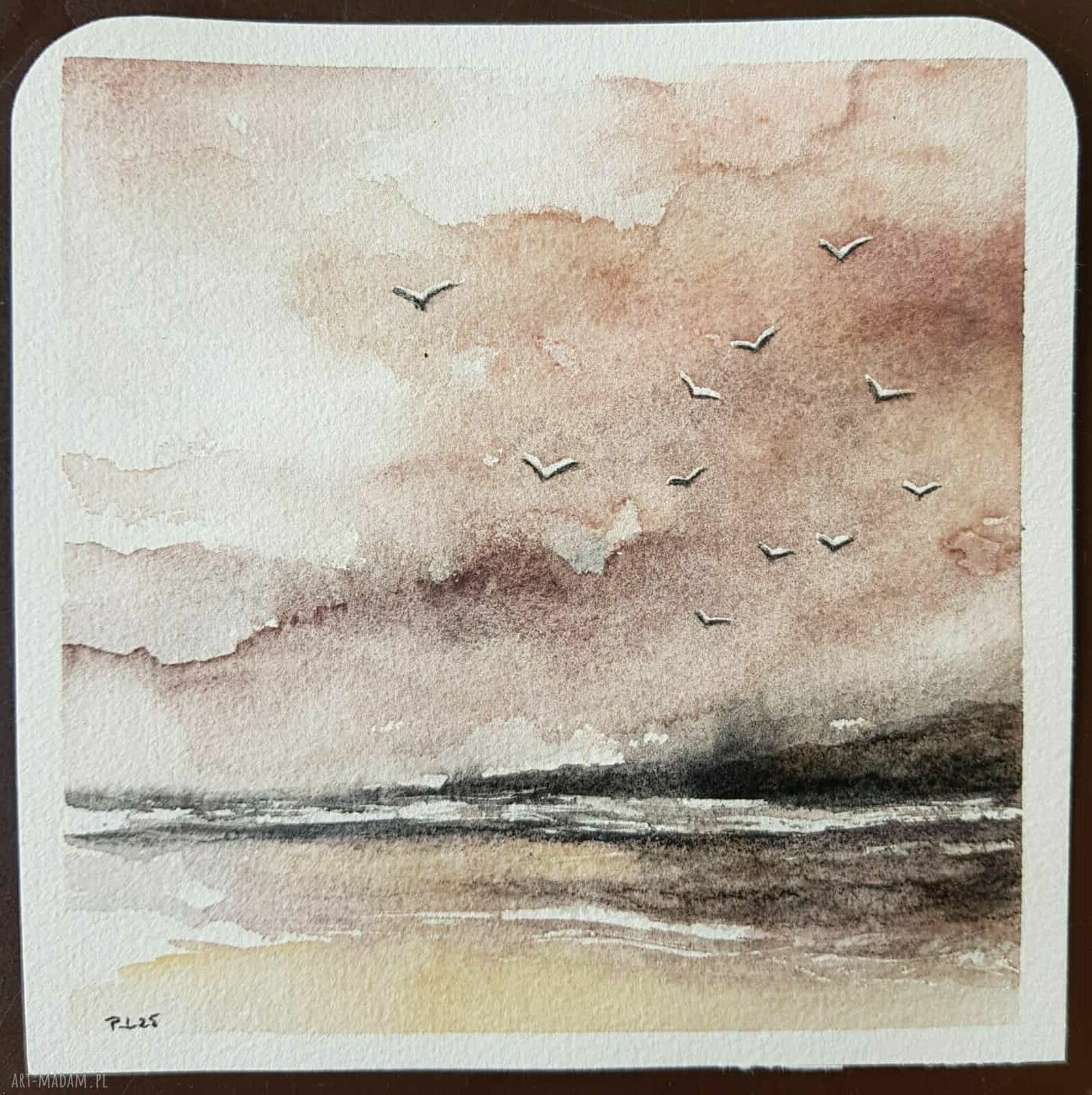 Akwarela „Na Morzu” 15x15 cm - sygnowana praca Pauliny Lebidy