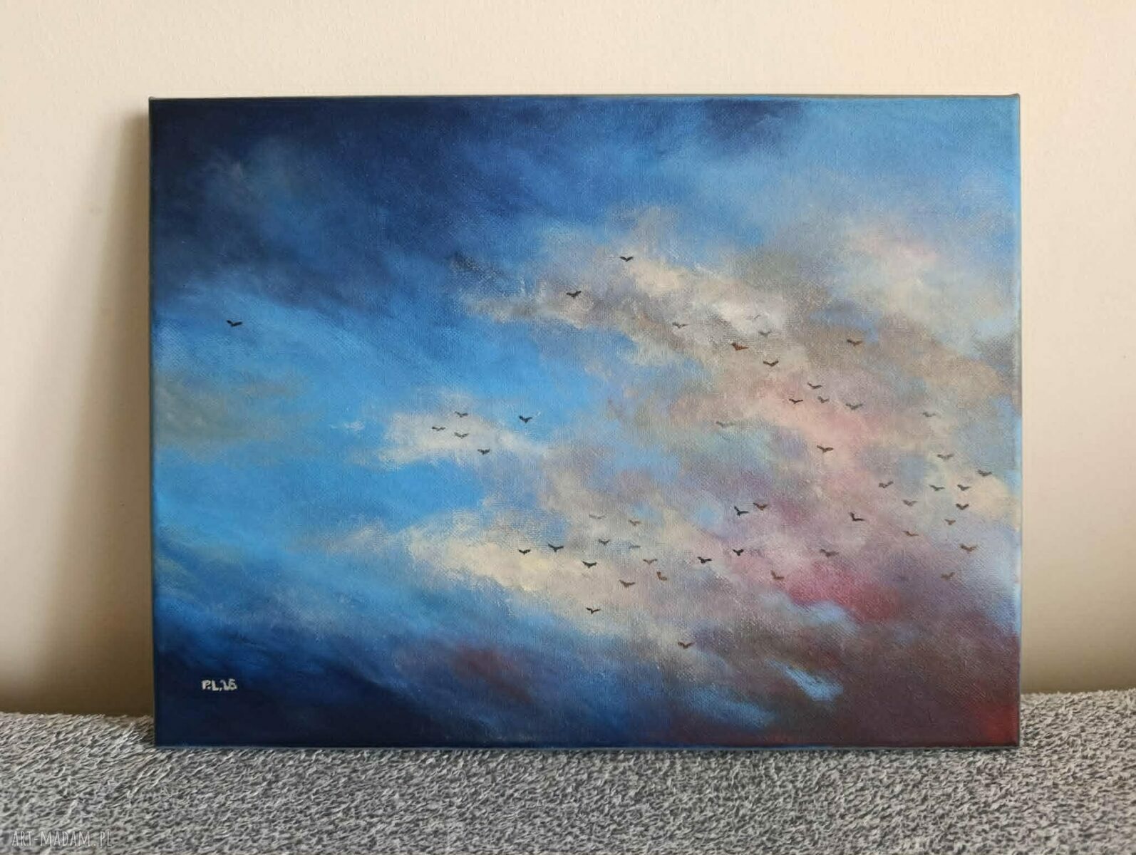 NA NIEBIE - ręcznie malowany obraz akrylowy 30x40 cm z ptakami