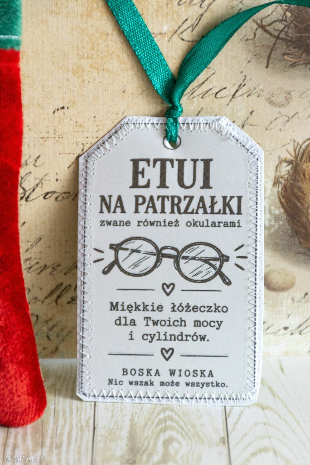 Ręcznie szyte etui na okulary z haftem kaczki baletnicy