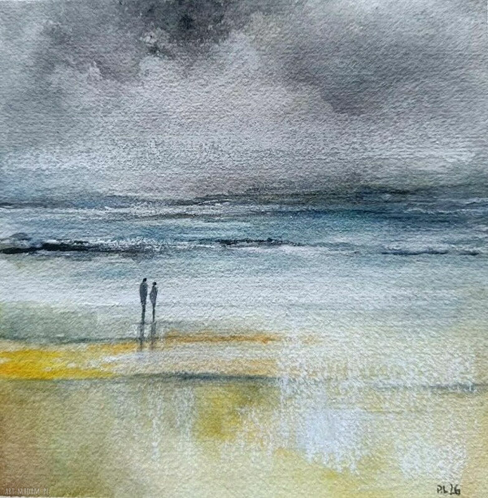Akwarela „Na plaży” 20x20 cm