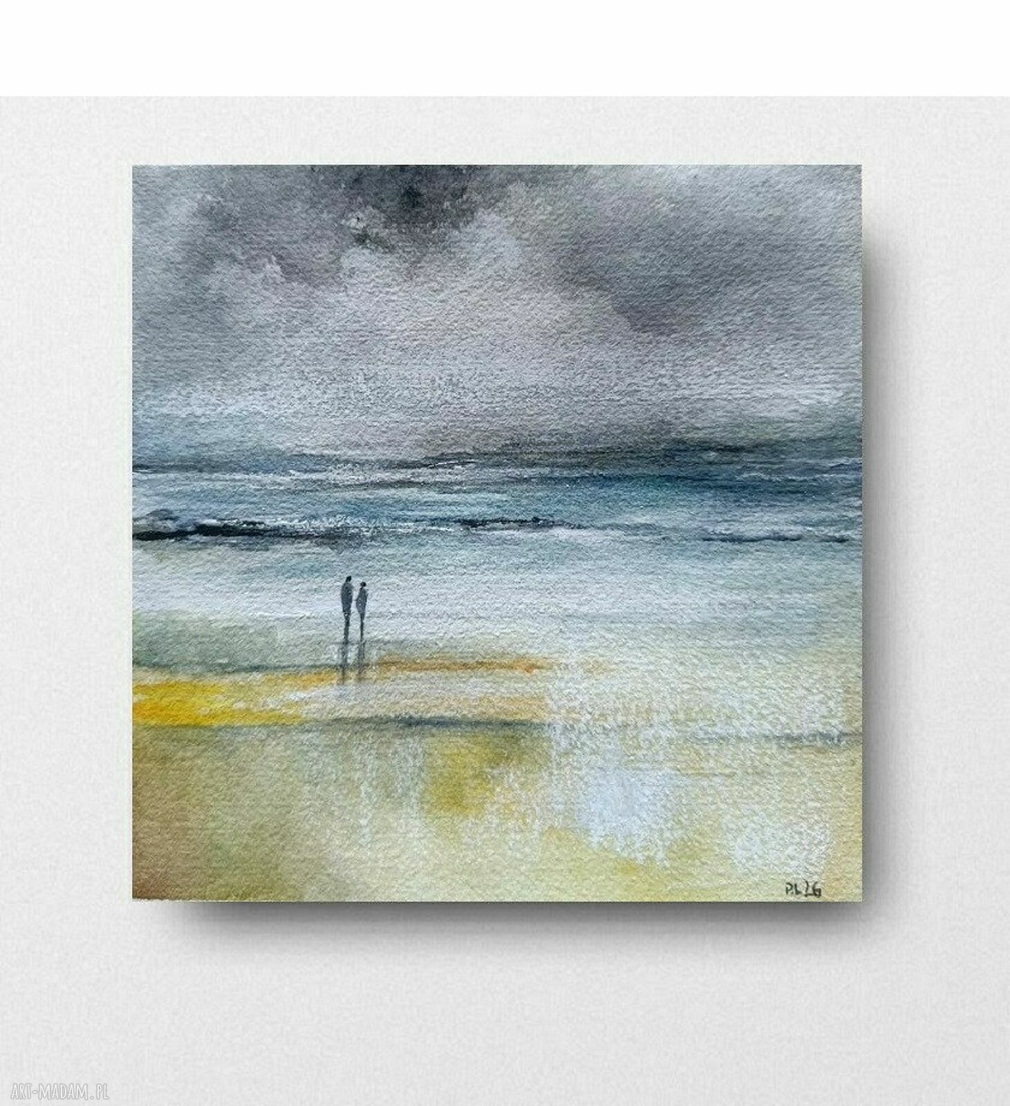 Na plaży - oryginalna akwarela 20x20 cm