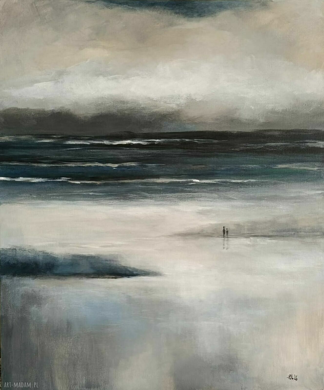 Na plaży - ręcznie malowany obraz akrylowy 60 x 50 cm