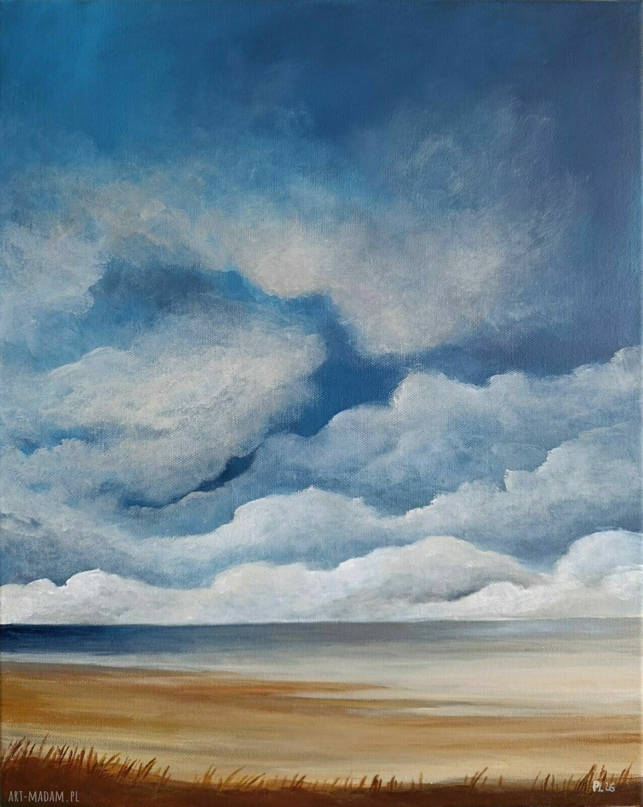 Na plaży - ręcznie malowany obraz akrylowy na płótnie 50 x 40 cm