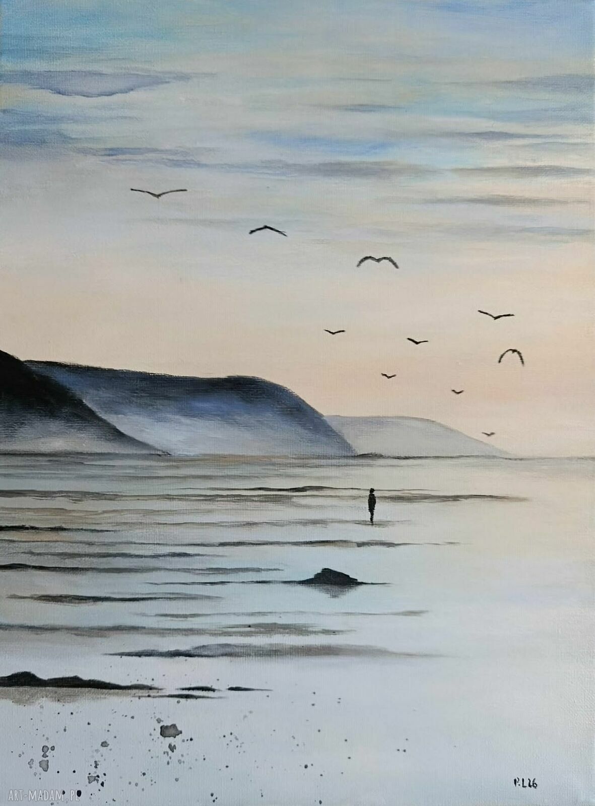 Morska plaża - ręcznie malowany obraz akrylowy 30x40 cm