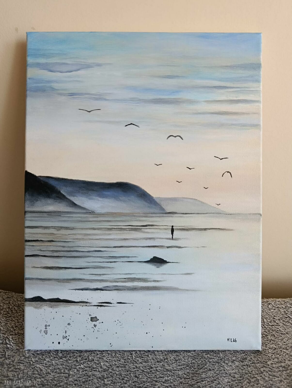 Morska plaża - ręcznie malowany obraz akrylowy 30x40 cm