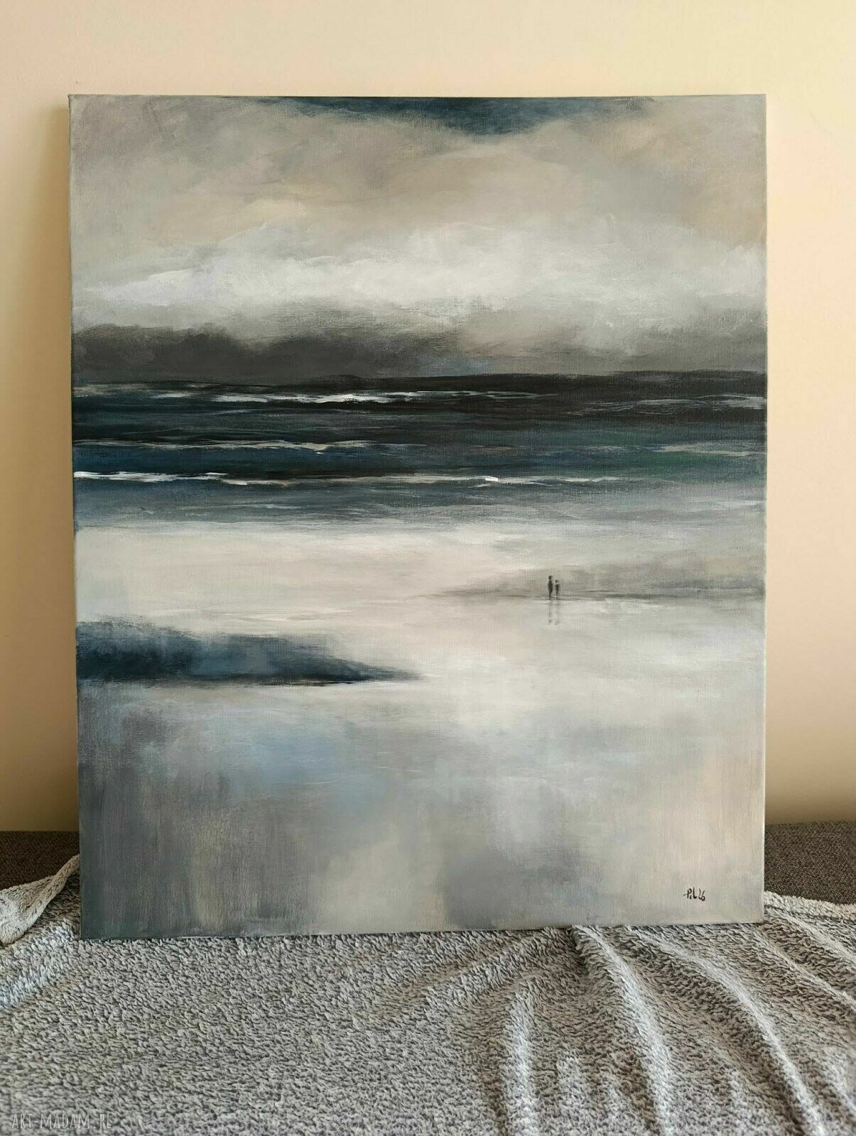 Na plaży - ręcznie malowany obraz akrylowy 60 x 50 cm