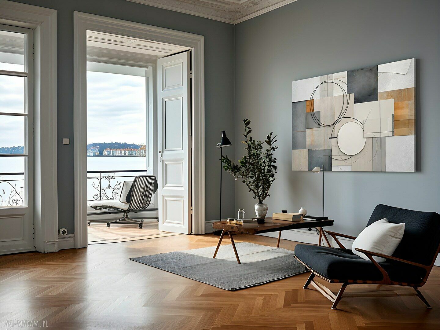 Nowoczesny obraz na płótnie z szarymi kołami geometrycznymi 120x80 cm