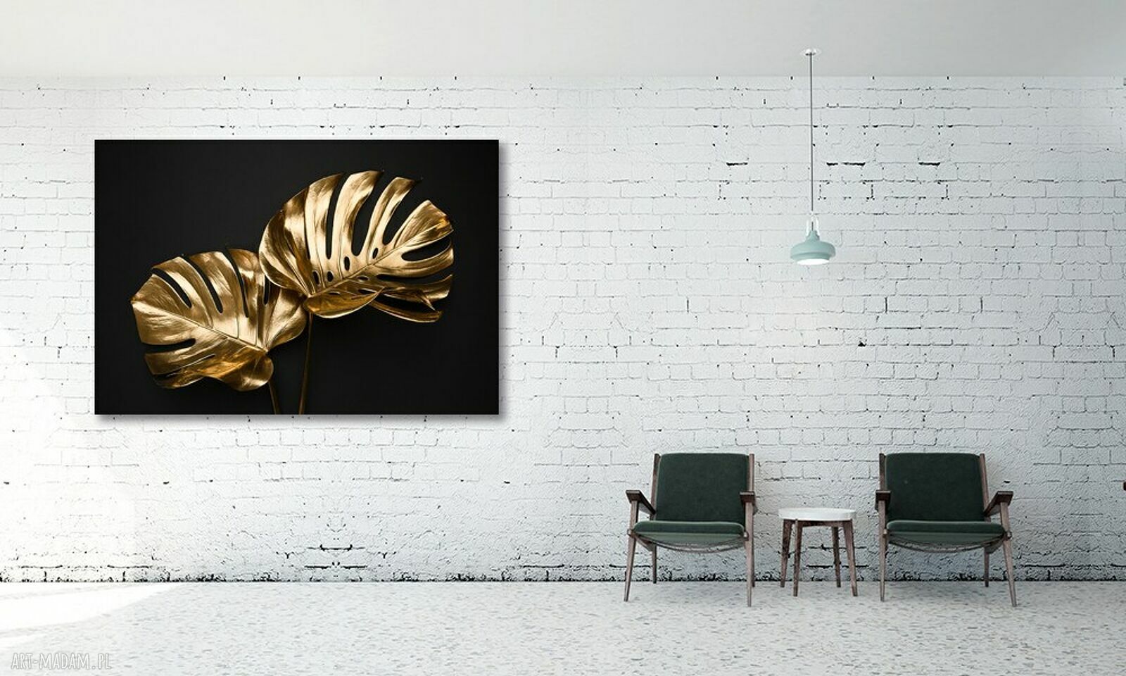 Obraz na płótnie 120x80 cm ze złotymi liśćmi monstery