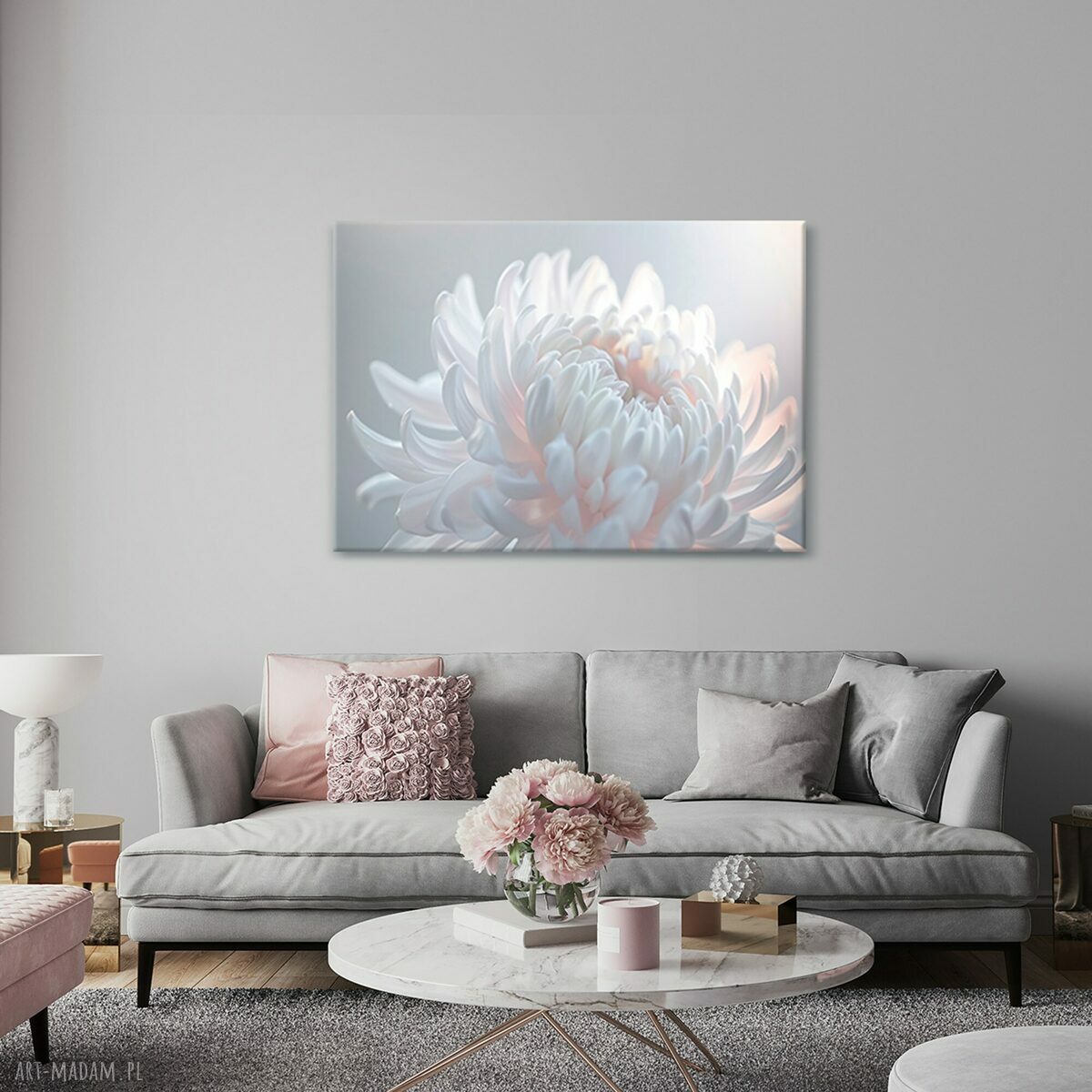 Obraz na płótnie 100x70 cm biało-różowy kwiat (1-0633)