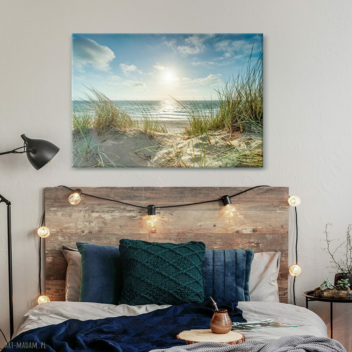 Plaża i morze w stylu Hampton - obraz na płótnie 100x70 cm