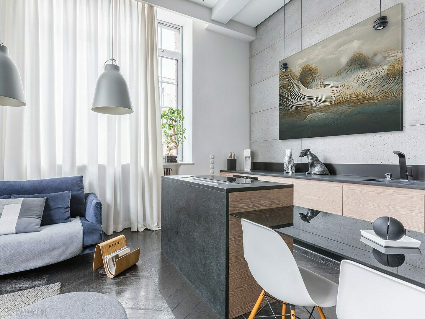 Obraz loftowy: abstrakcja fale i linie 120x80 cm na płótnie