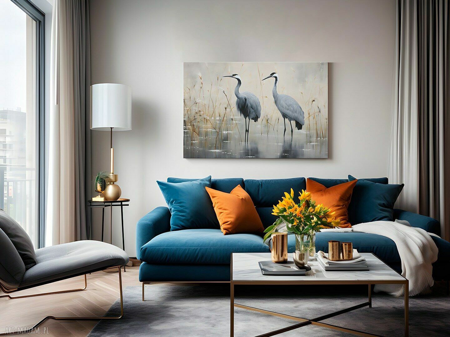 Obraz na płótnie Żurawie i czaple - elegancki 120x80 cm