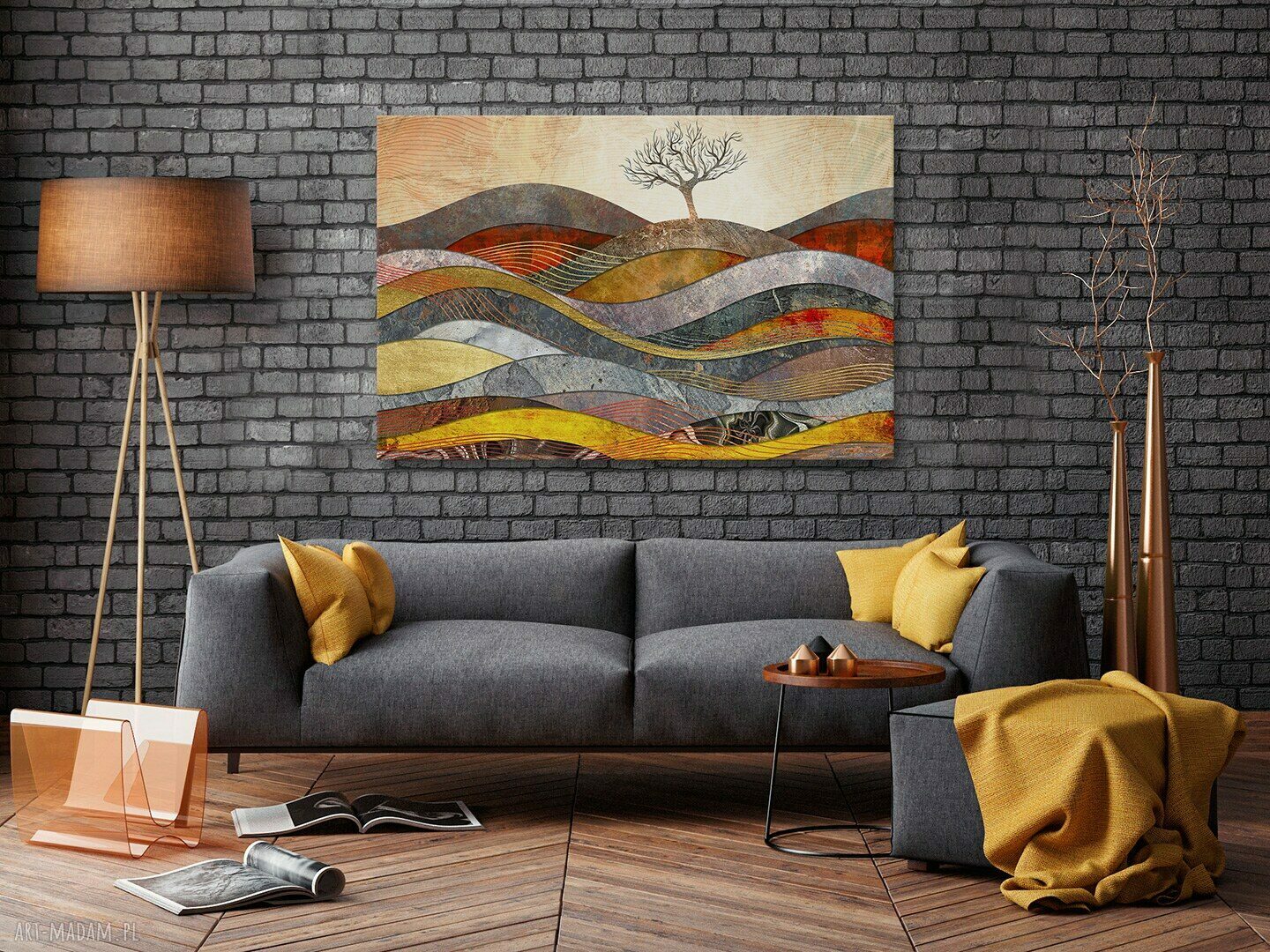 Obraz na płótnie „Drzewo Wzgórze Fale Pole” 70x50 cm - autorski projekt Vaku dsgn